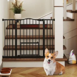 Hunde Türschutzgitter Türgitter ohne Bohren Schutzgitter mit Kleiner Tür Hundegitter Schwarz