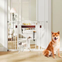 Hunde Türschutzgitter Türgitter ohne Bohren Schutzgitter mit Kleiner Tür Hundegitter Weiß