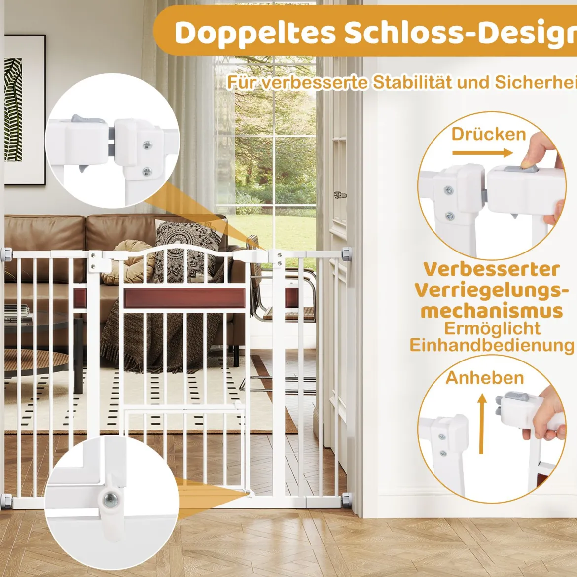 Hunde Türschutzgitter Türgitter ohne Bohren Schutzgitter mit Kleiner Tür Hundegitter Weiß