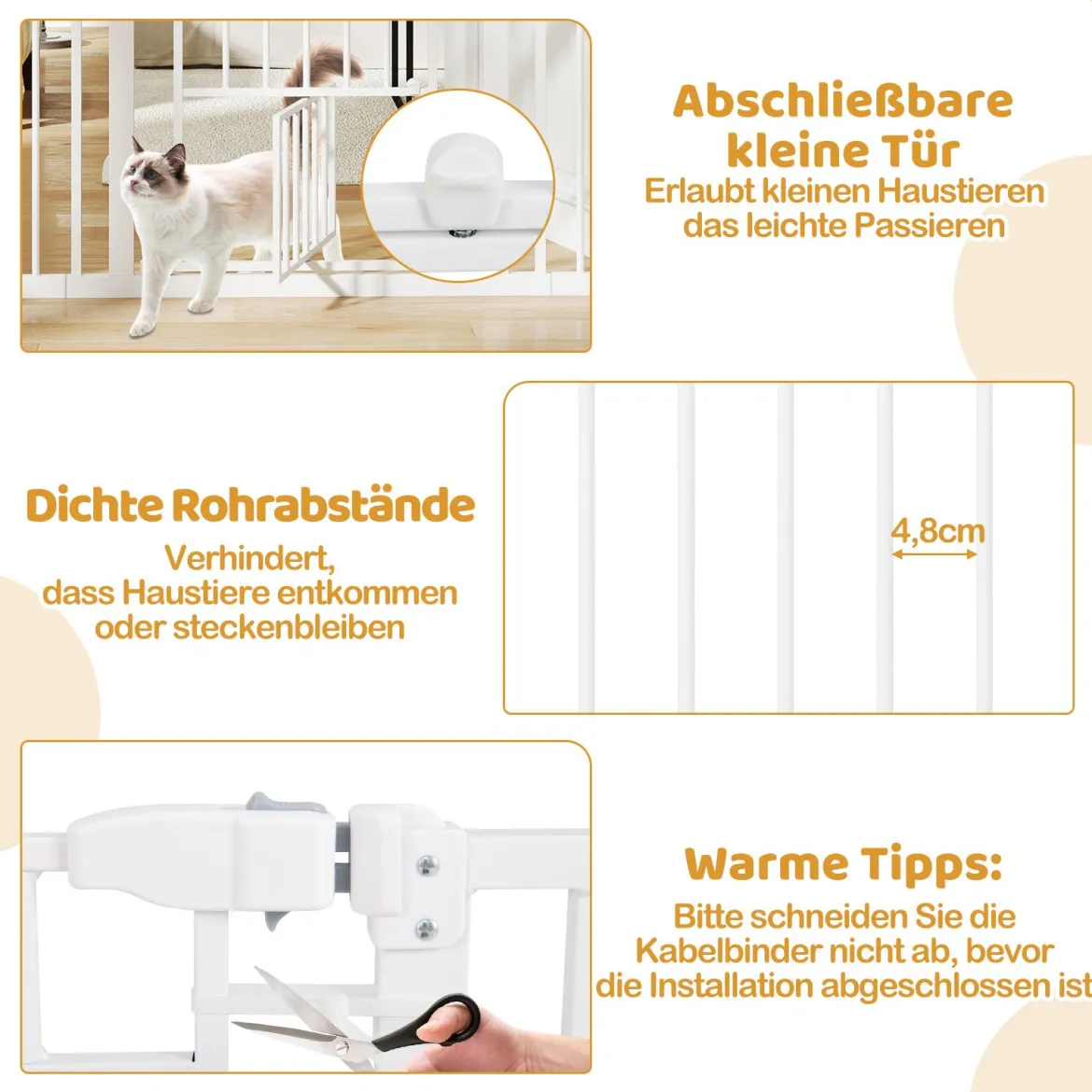 Hunde Türschutzgitter Türgitter ohne Bohren Schutzgitter mit Kleiner Tür Hundegitter Weiß