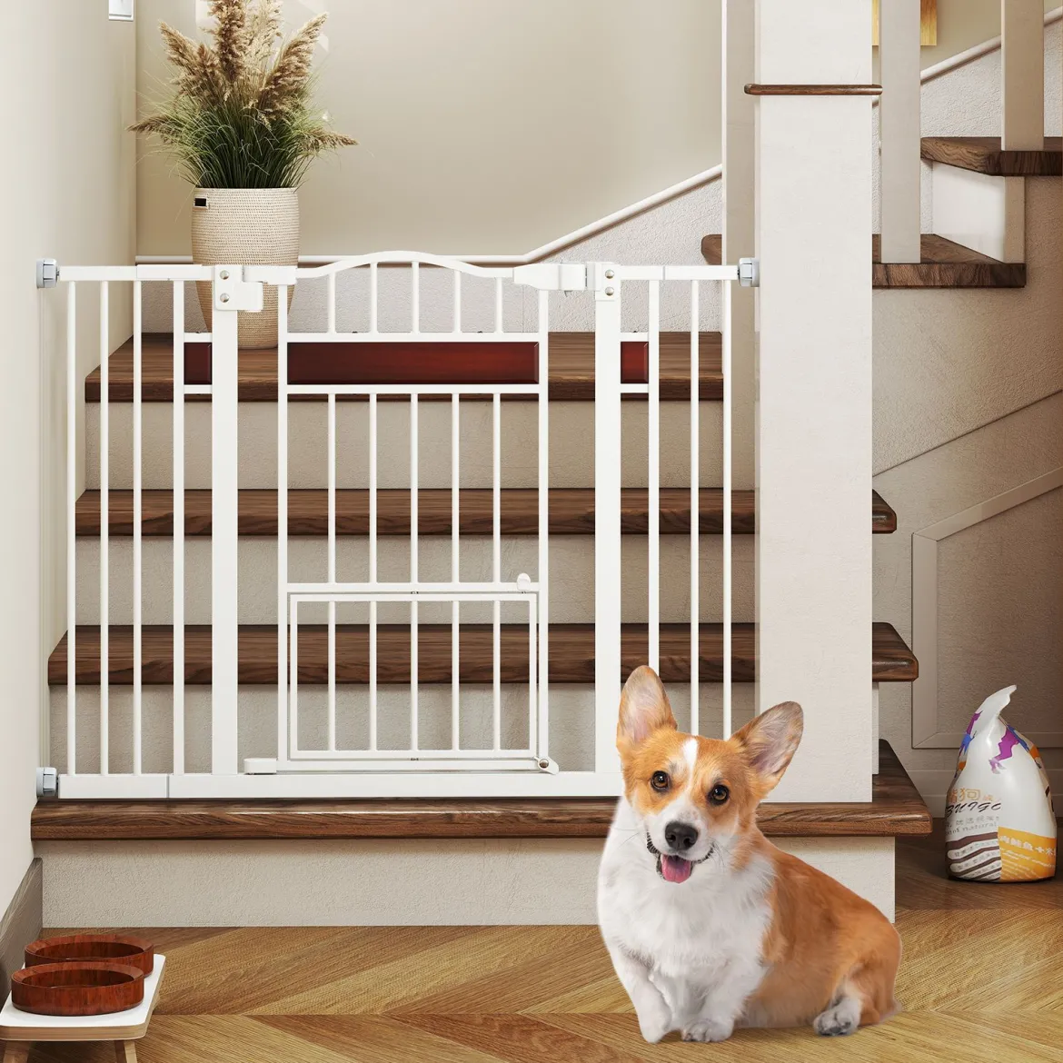 Hunde Türschutzgitter Türgitter ohne Bohren Schutzgitter mit Kleiner Tür Hundegitter Weiß