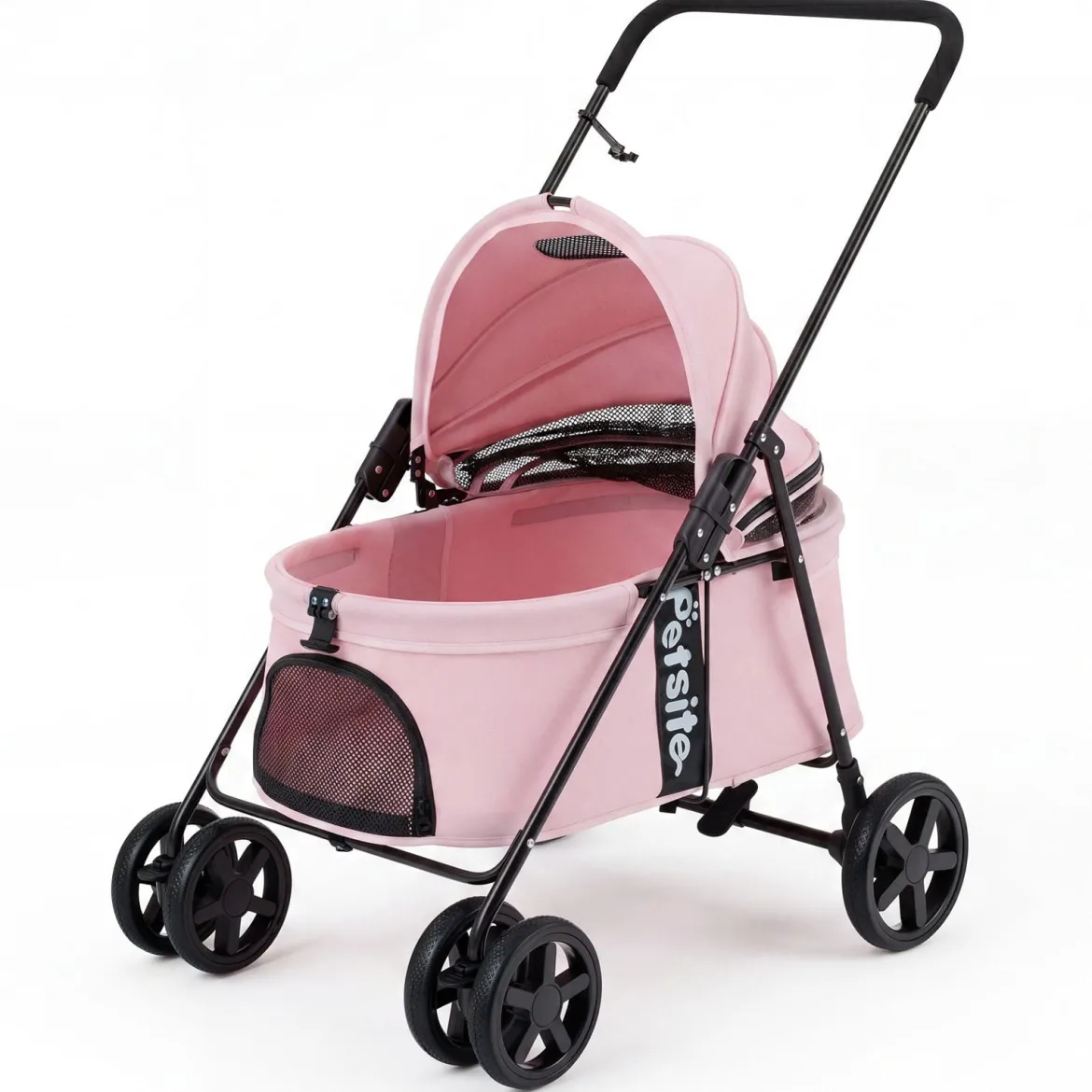 Hundewagen Faltbarer Hundebuggy mit 180° Verstellbarem Sonnendach & Feststellfunktion Rosa