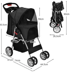 Hundewagen Haustiere Buggy bis 15kg Hundebuggy Katzenbuggy für kleine Hunde Katzen Schwarz