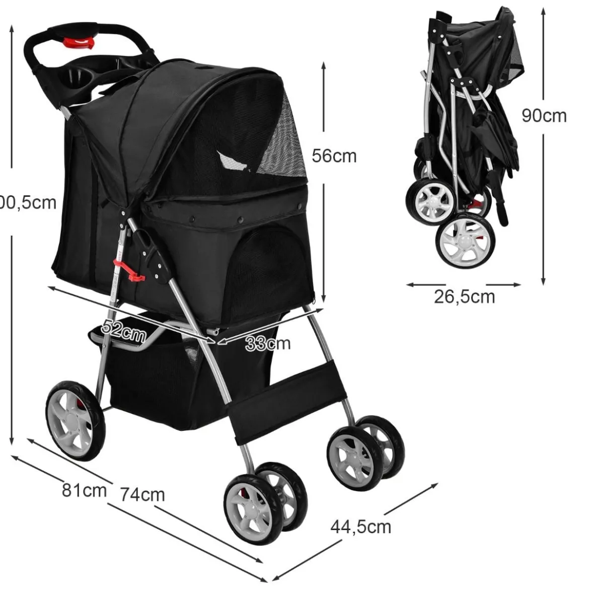 Hundewagen Haustiere Buggy bis 15kg Hundebuggy Katzenbuggy für kleine Hunde Katzen Schwarz