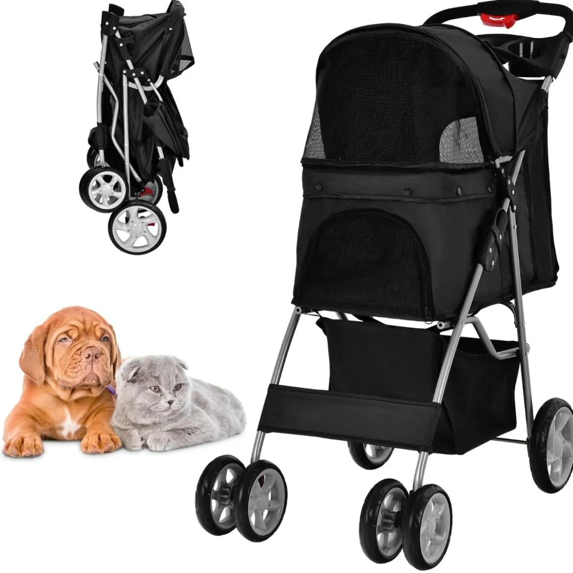 Hundewagen Haustiere Buggy bis 15kg Hundebuggy Katzenbuggy für kleine Hunde Katzen Schwarz
