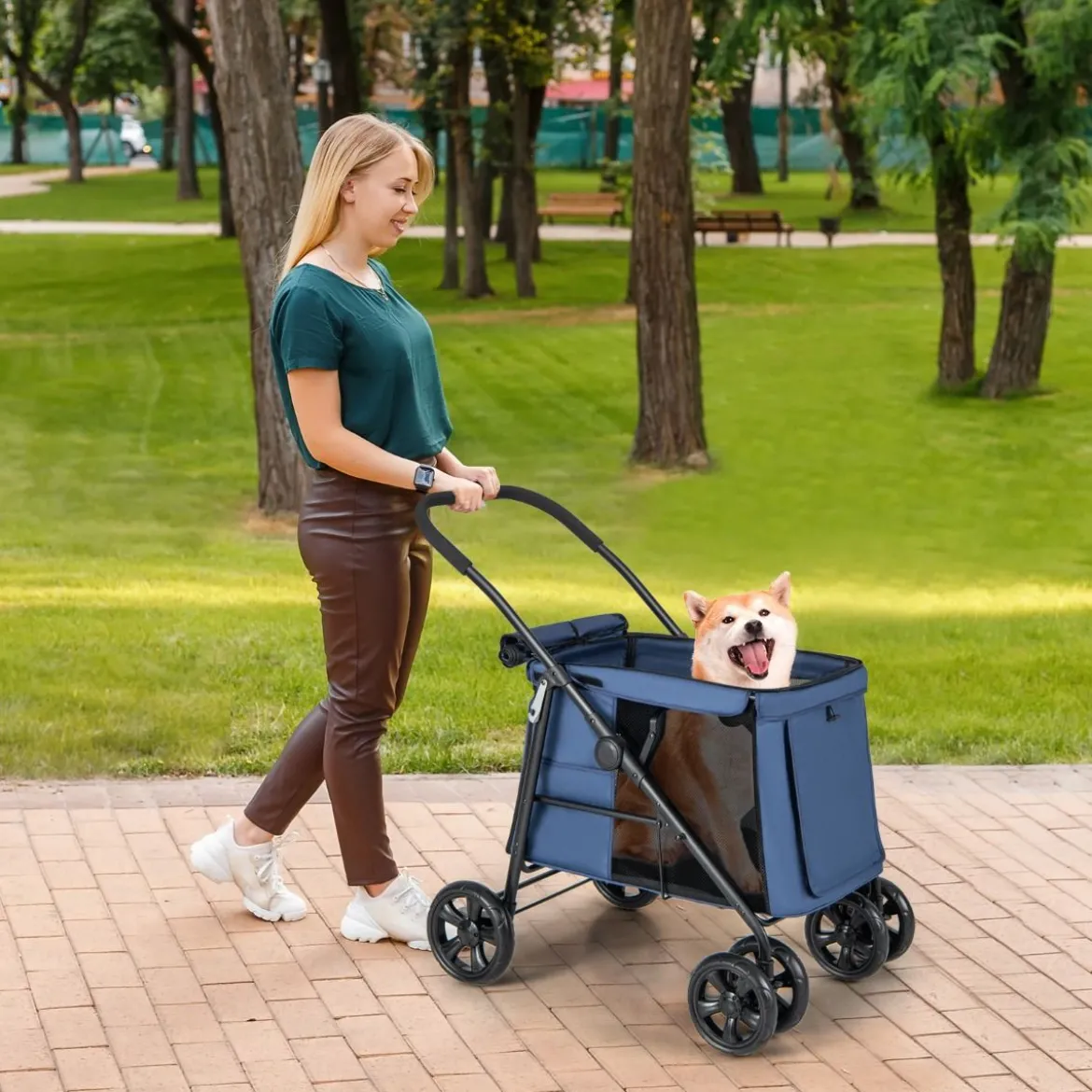Hundewagen Hundebuggy klappbar bis 40 kg Hundetrolley mit Kissen 106 x 63 x 103 cm Blau