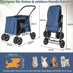 Hundewagen Hundebuggy klappbar bis 40 kg Hundetrolley mit Kissen 106 x 63 x 103 cm Blau