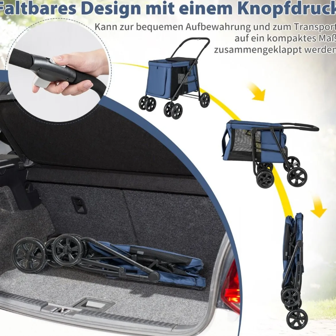 Hundewagen Hundebuggy klappbar bis 40 kg Hundetrolley mit Kissen 106 x 63 x 103 cm Blau
