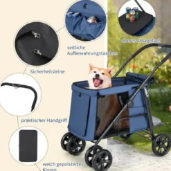 Hundewagen Hundebuggy klappbar bis 40 kg Hundetrolley mit Kissen 106 x 63 x 103 cm Blau