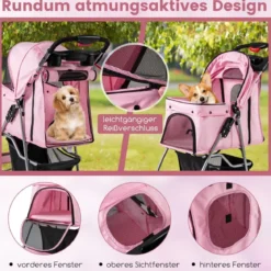 Hundewagen mit Netzfenstern & Getränkehalter & Anhänger Haustiere Buggy bis 15kg