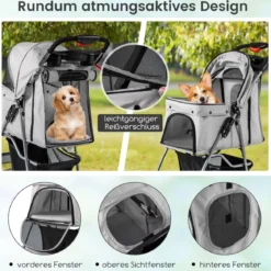 Hundewagen mit Netzfenstern & Getränkehalter & Anhänger Haustiere Buggy bis 15kg