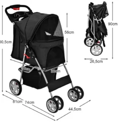 Hundewagen mit Netzfenstern & Getränkehalter & Anhänger Haustiere Buggy bis 15kg