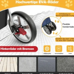 Hundewagen mit Netzfenstern & Getränkehalter & Anhänger Haustiere Buggy bis 15kg