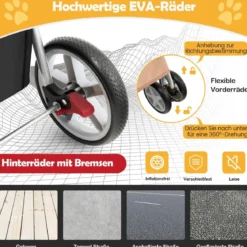 Hundewagen mit Netzfenstern & Getränkehalter & Anhänger Haustiere Buggy bis 15kg