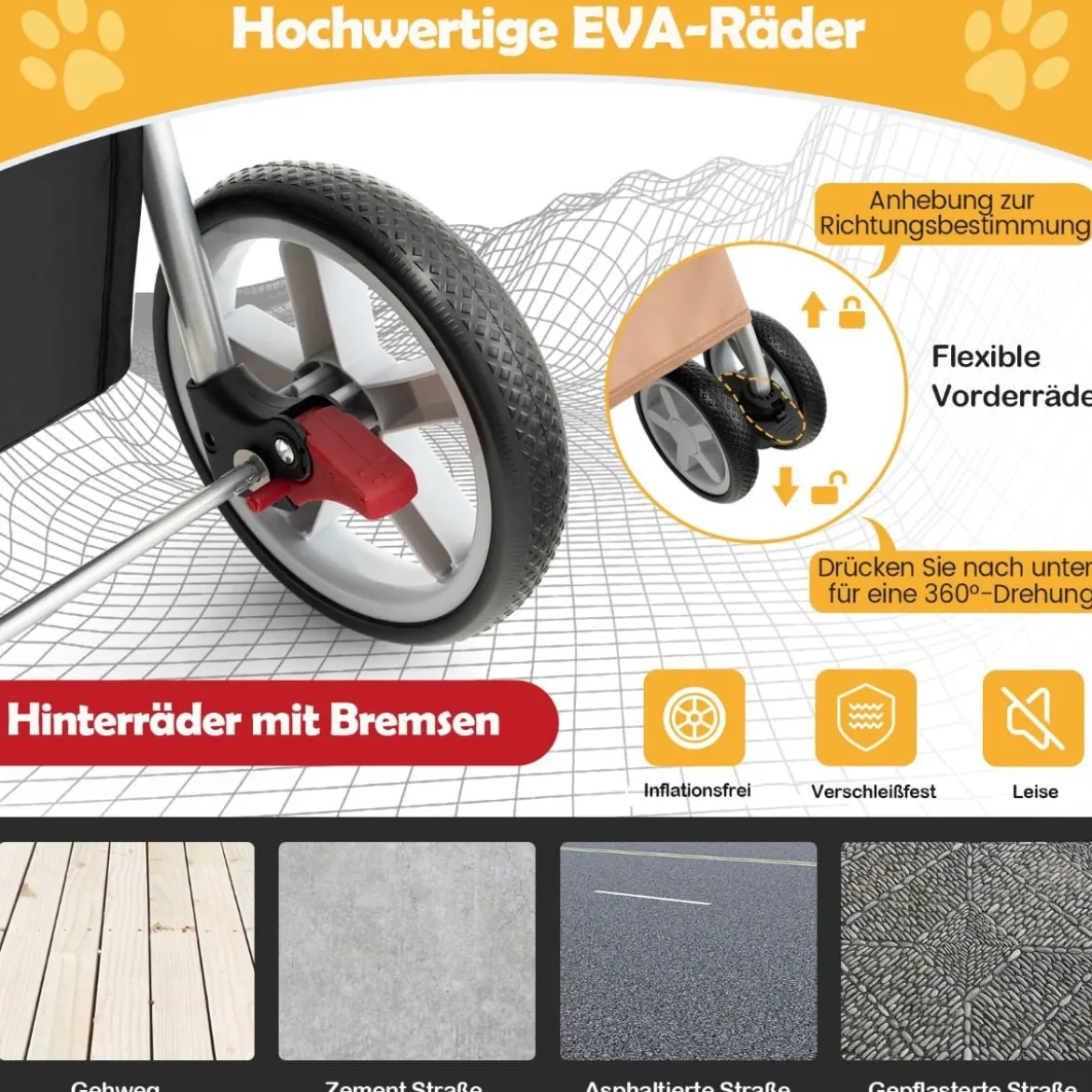 Hundewagen mit Netzfenstern & Getränkehalter & Anhänger Haustiere Buggy bis 15kg