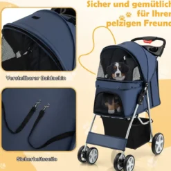 Hundewagen mit Netzfenstern & Getränkehalter & Anhänger Haustiere Buggy bis 15kg