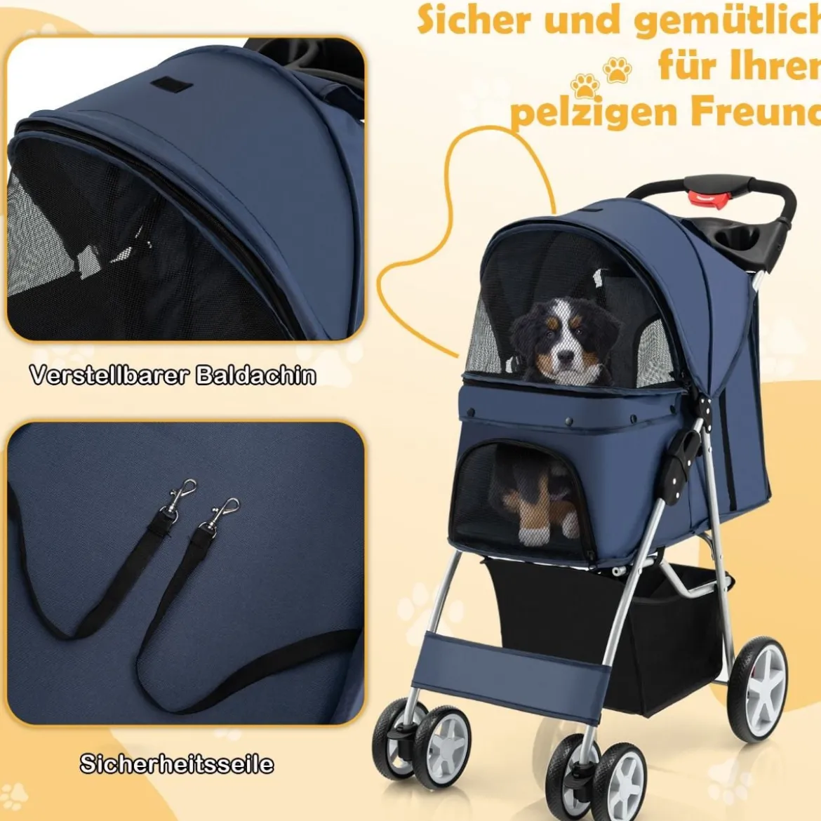 Hundewagen mit Netzfenstern & Getränkehalter & Anhänger Haustiere Buggy bis 15kg