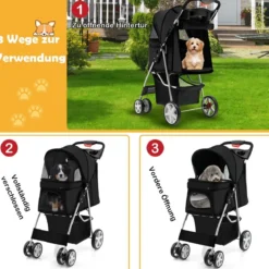 Hundewagen mit Netzfenstern & Getränkehalter & Anhänger Haustiere Buggy bis 15kg