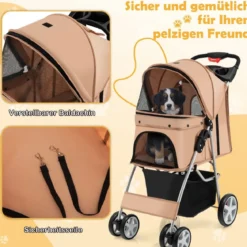 Hundewagen mit Netzfenstern & Getränkehalter & Anhänger Haustiere Buggy bis 15kg