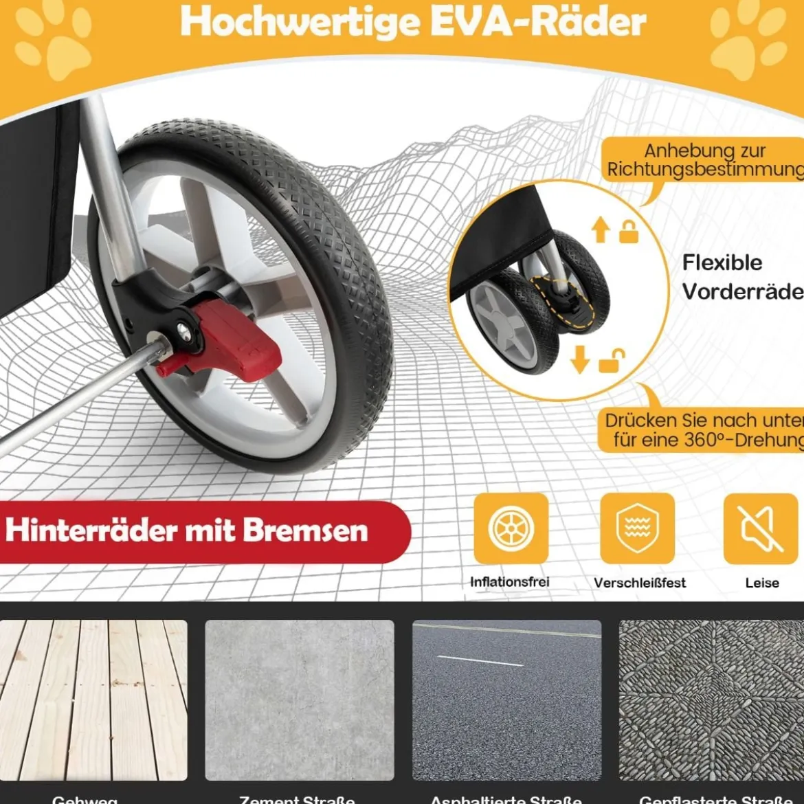 Hundewagen mit Netzfenstern & Getränkehalter & Anhänger Haustiere Buggy bis 15kg