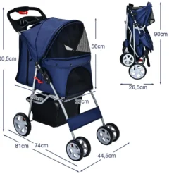 Hundewagen mit Netzfenstern & Getränkehalter & Anhänger Haustiere Buggy bis 15kg