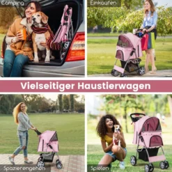 Hundewagen mit Netzfenstern & Getränkehalter & Anhänger Haustiere Buggy bis 15kg