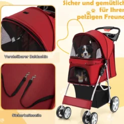 Hundewagen mit Netzfenstern & Getränkehalter & Anhänger Haustiere Buggy bis 15kg