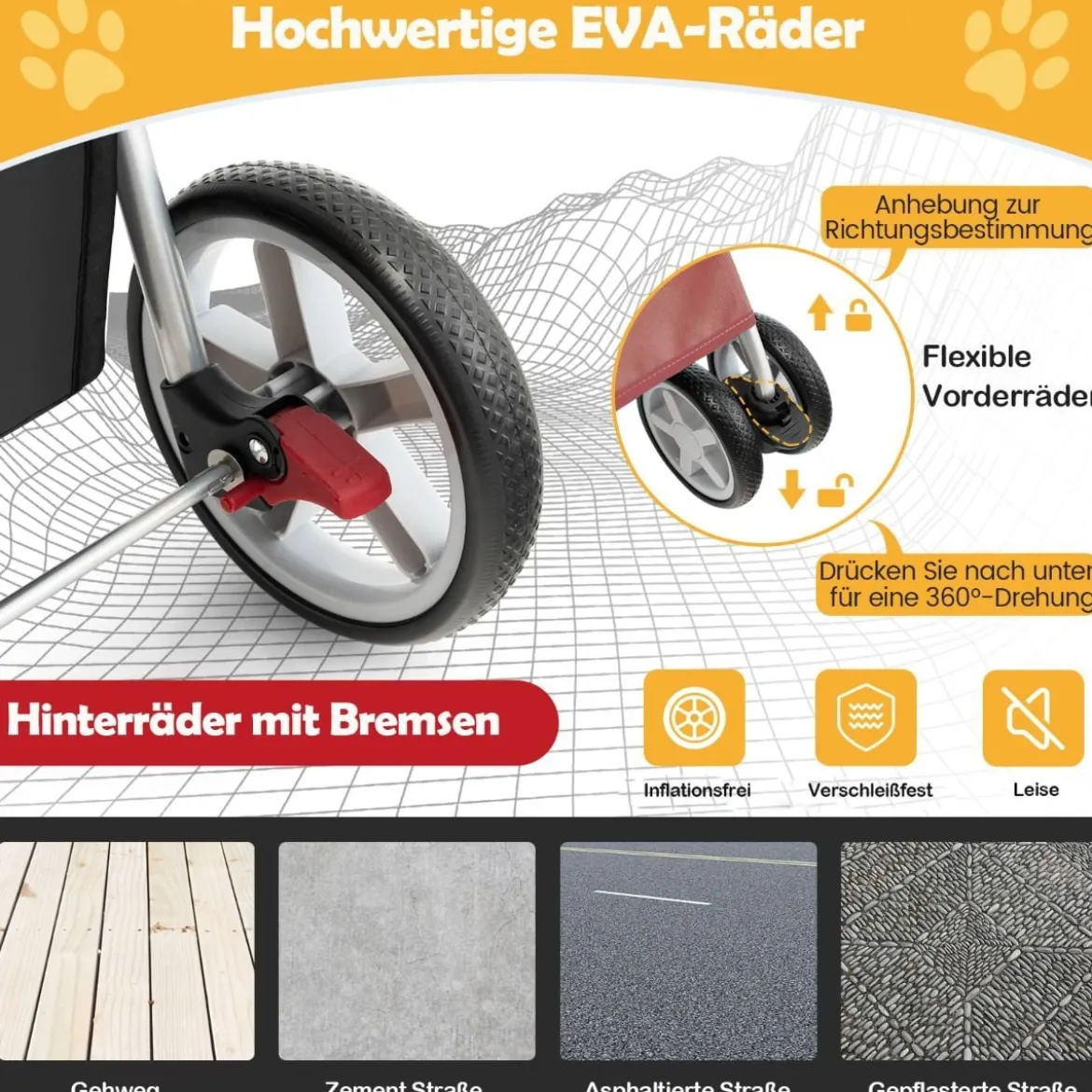 Hundewagen mit Netzfenstern & Getränkehalter & Anhänger Haustiere Buggy bis 15kg