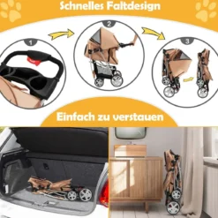 Hundewagen mit Netzfenstern & Getränkehalter & Anhänger Haustiere Buggy bis 15kg