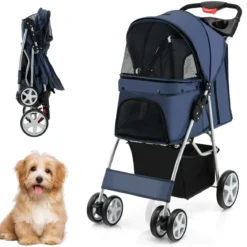Hundewagen mit Netzfenstern & Getränkehalter & Anhänger Haustiere Buggy bis 15kg
