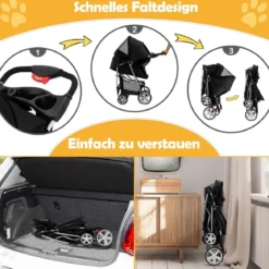 Hundewagen mit Netzfenstern & Getränkehalter & Anhänger Haustiere Buggy bis 15kg