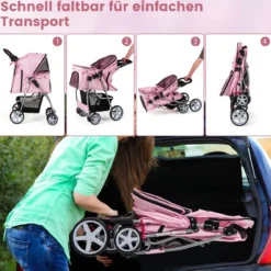 Hundewagen mit Netzfenstern & Getränkehalter & Anhänger Haustiere Buggy bis 15kg