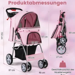 Hundewagen mit Netzfenstern & Getränkehalter & Anhänger Haustiere Buggy bis 15kg