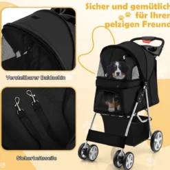 Hundewagen mit Netzfenstern & Getränkehalter & Anhänger Haustiere Buggy bis 15kg