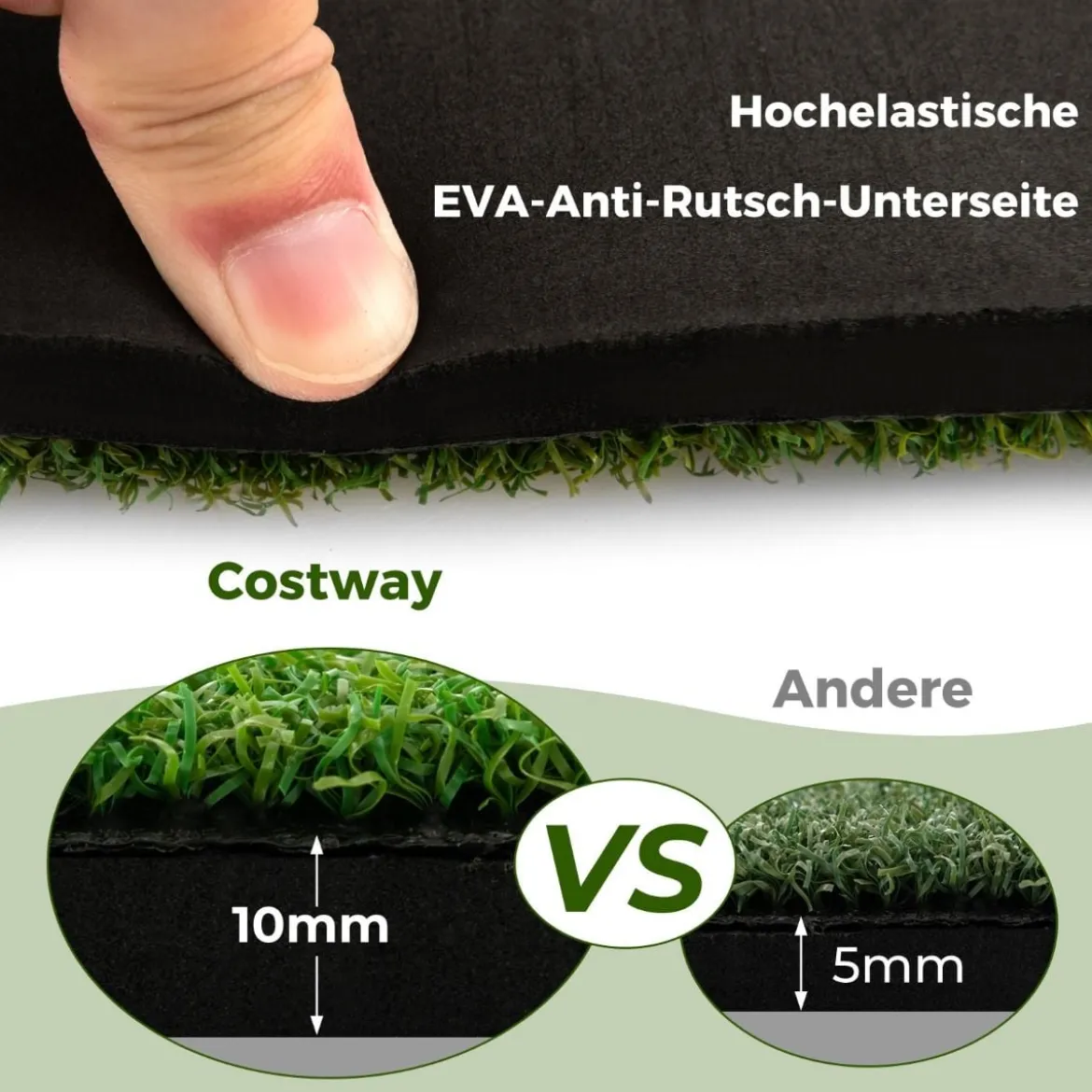 3-in-1-Abschlagmatte für Golf mit Kunstrasen 2 Golf-Tees 2 Ausrichtungsstäben & 6 vorgebohrten Abschlaglöchern 152 x 117 cm