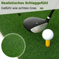3-in-1-Abschlagmatte für Golf mit Kunstrasen 2 Golf-Tees 2 Ausrichtungsstäben & 6 vorgebohrten Abschlaglöchern 152 x 117 cm