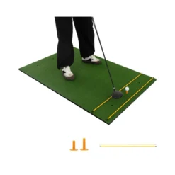 3-in-1-Abschlagmatte für Golf mit Kunstrasen 2 Golf-Tees 2 Ausrichtungsstäben & 6 vorgebohrten Abschlaglöchern 152 x 117 cm