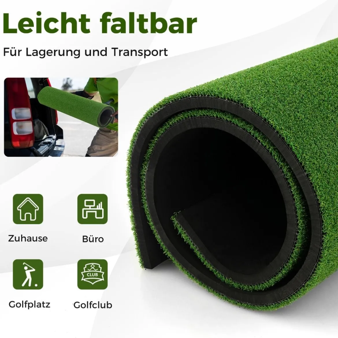 3-in-1-Abschlagmatte für Golf mit Kunstrasen 2 Golf-Tees 2 Ausrichtungsstäben & 6 vorgebohrten Abschlaglöchern 152 x 117 cm