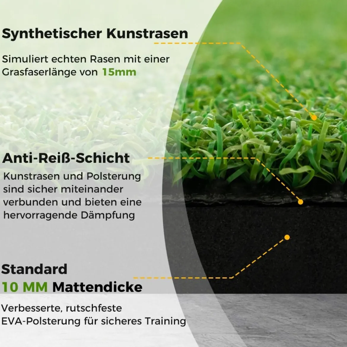 3-in-1-Abschlagmatte für Golf mit Kunstrasen 2 Golf-Tees 2 Ausrichtungsstäben & 6 vorgebohrten Abschlaglöchern 152 x 92 cm