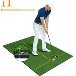 3-in-1-Abschlagmatte für Golf mit Kunstrasen 2 Golf-Tees 2 Ausrichtungsstäben & 6 vorgebohrten Abschlaglöchern 152 x 92 cm 27 mm