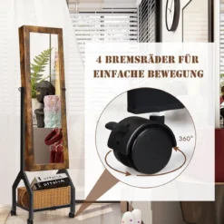 2-in-1 abschließbarer Schmuckschrank mit Ganzkörperspiegel und Ablage Schmuck Spiegelschrank stehend