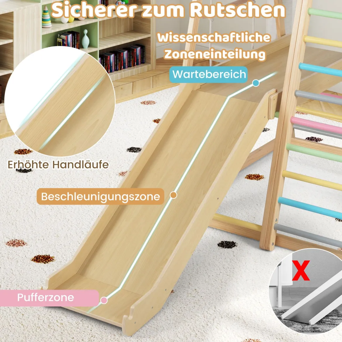 8 in 1 Affenstange & Schaukel & Kletternetz & Kletterleiter & Kletterstrick & Kletterfelsen & Rutsche & Plattform Macaron