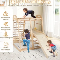 8 in 1 Affenstange & Schaukel & Kletternetz & Kletterleiter & Kletterstrick & Kletterfelsen & Rutsche & Plattform Natur