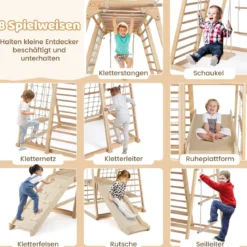 8 in 1 Affenstange & Schaukel & Kletternetz & Kletterleiter & Kletterstrick & Kletterfelsen & Rutsche & Plattform Natur