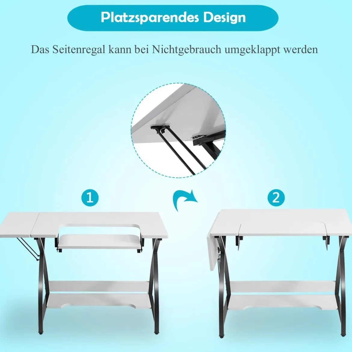 2 in 1 Arbeitstisch und Nähtisch Mehrzwecktisch Computertisch Schreibtisch Nähmaschinenplattform 116,5 x 59,5 x 76 cm