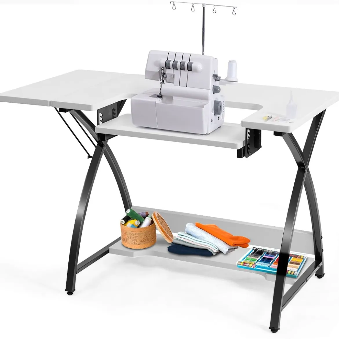 2 in 1 Arbeitstisch und Nähtisch Mehrzwecktisch Computertisch Schreibtisch Nähmaschinenplattform 116,5 x 59,5 x 76 cm