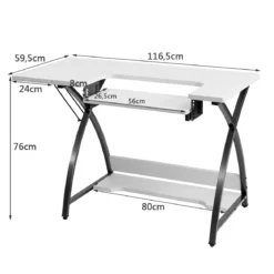 2 in 1 Arbeitstisch und Nähtisch Mehrzwecktisch Computertisch Schreibtisch Nähmaschinenplattform 116,5 x 59,5 x 76 cm