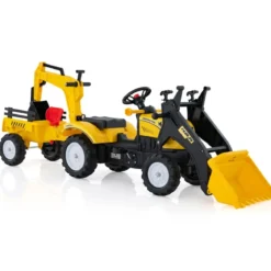 3-in-1-Aufsitzbagger für Kinder Bulldozer mit 6 Rädern 178 x 42 x 60 cm Gelb