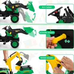 3-in-1-Aufsitzbagger für Kinder Bulldozer mit 6 Rädern 178 x 42 x 60 cm Grün