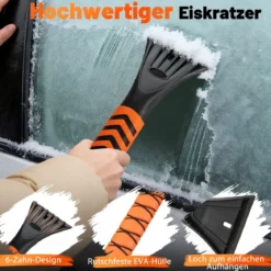 4 in 1 Auto Eiskratzer mit Schneebürste & 180° Drehbarer Kopf & 3 Stufig Verstellbarer Stange Schneebesen